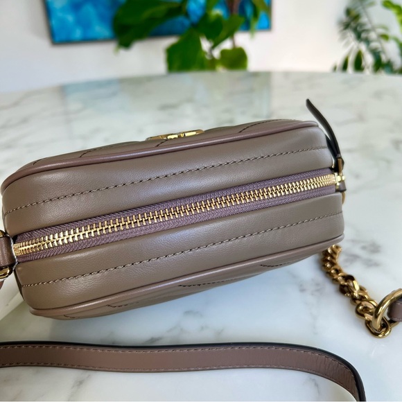 NWT Tory Burch Kira Chevron Small Camera Crossbody Bag Classic Taupe Leather - Picture 6 of 16